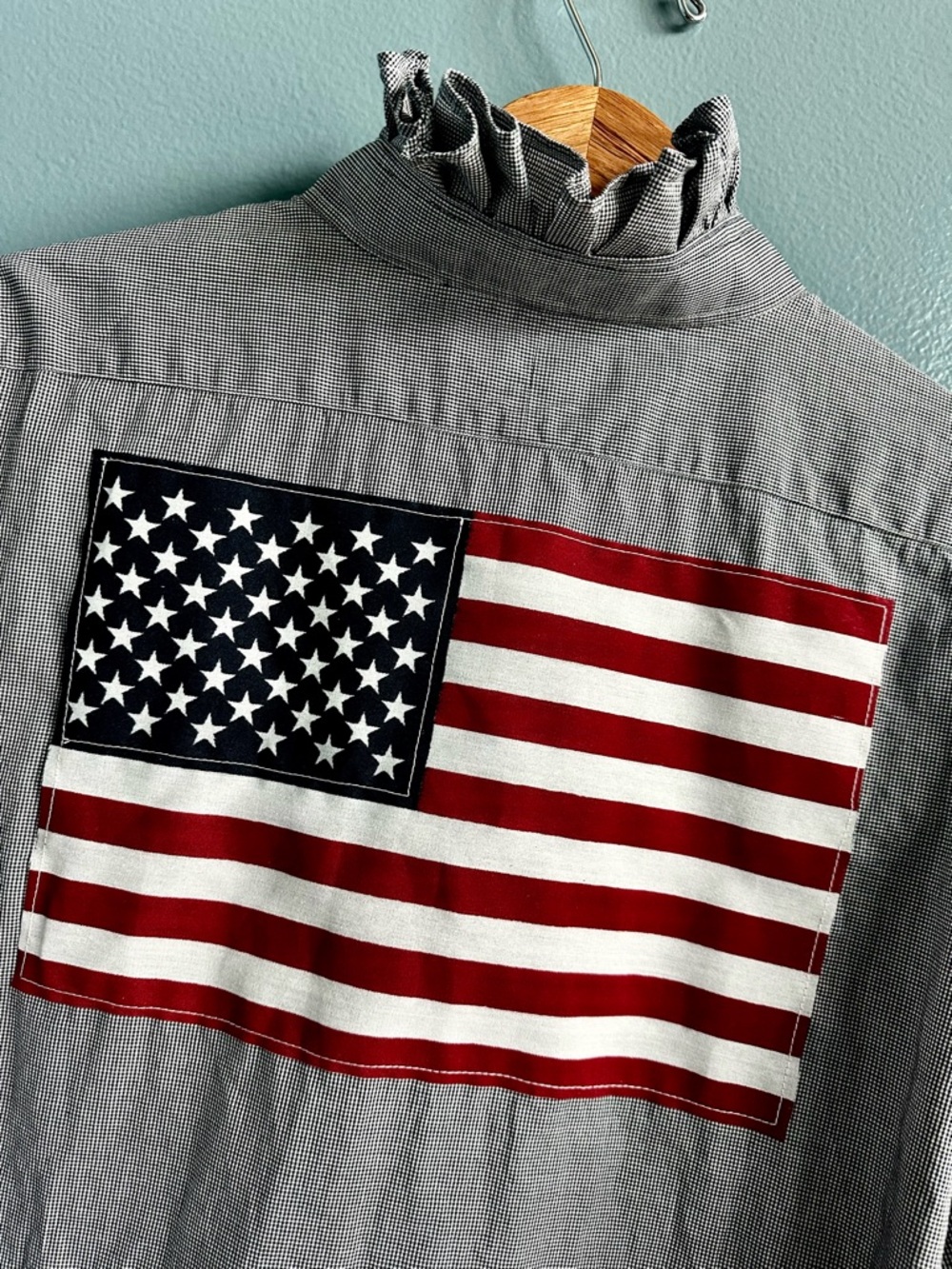 Ralph Lauren Ruffle Collar Reworked Button Down XXL| One-of-a-Kind American Flag - Picture 5 of 9